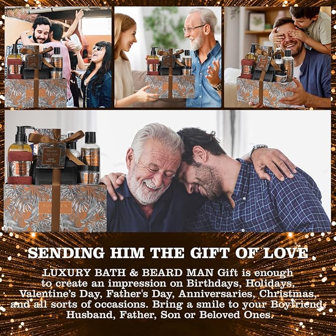 Christmas Spa Gift Basket, Bath Spa Kit for for Men Dad Birthday Bath Gifts Classic Perfume Bath Set for him, men's Shower Gift Basket mens personal care sets Man Bath Beard Spa Gift Baskets Mens Gift