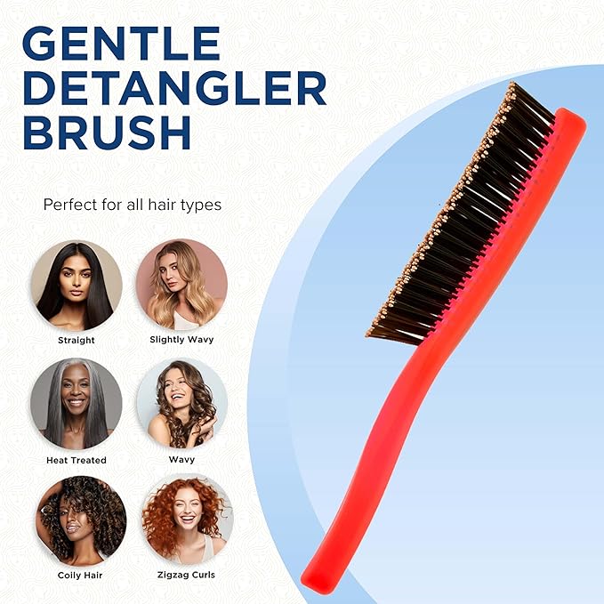 Giorgio GION1R Neon Red 7.75 inch Gentle Touch Detangler Hair Brush for Men and Women. Soft Bristles for Sensitive Scalp. Wet and Dry for all Hair Types. Scalp Massager Brush Stimulate Hair Growth