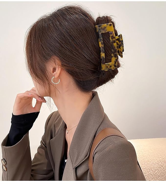2 Pack Hair Claw Clips for Women Tortoise Shell Large Claw Hair Clips for Thin to Thick Hair Rectangle Hair Jaw clips