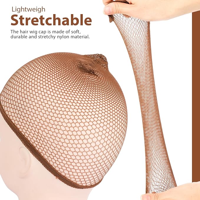 Fandamei Wig Cap, 6PCS Wig Caps for Women Kids Brown, Mesh Wig Cap Net, Closed End Hair Nets, Nylon Hair Net for Wigs for Halloween Rave Party Cosplay