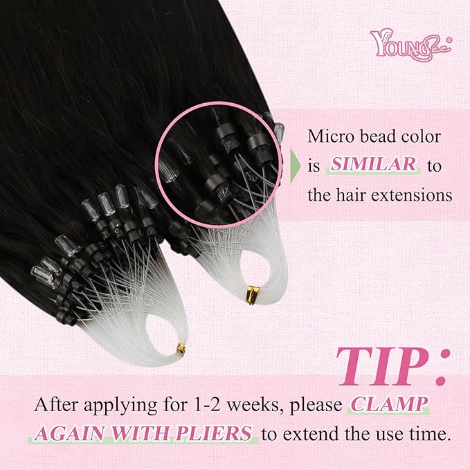 YoungSee Micro Bead Hair Extensions Real Human Hair Dark Brown Microlink Hair Extensions Human Hair Brown Beaded Hair Extension Long Hair Micro Hair Extension 24In for Date Nights 50s 50g