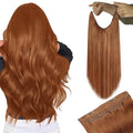 YoungSee Invisible Wire Hair Extensions Copper Color Hair Extensions Wire Light Copper Human Hair Headband Extensions for Women 18inch 80g