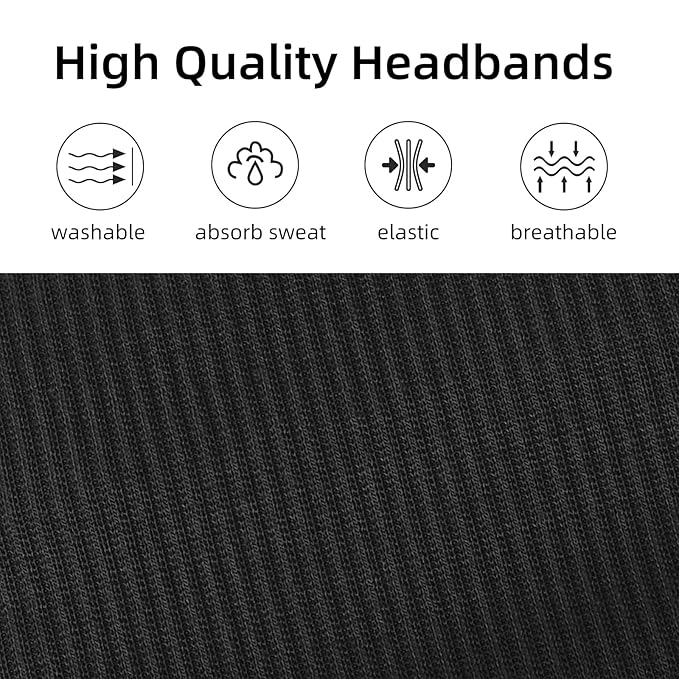 Black Headbands for Women Wide Non Slip Head Bands Soft Elastic Thick Hairbands for Women's Hair Fashion Workout Yoga Hair Accessories, 6 Pack