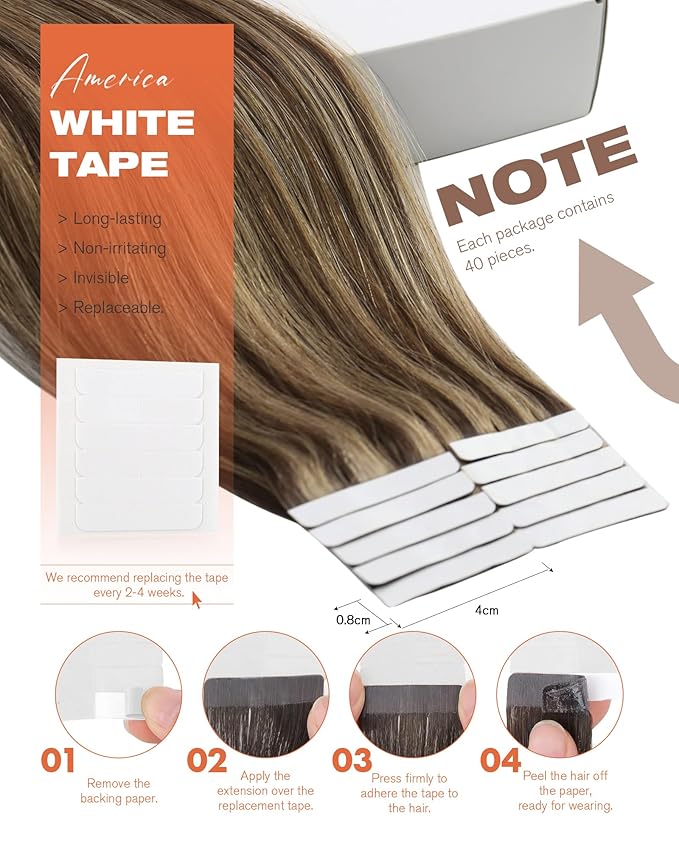 Sunny Hair Tape in Hair Extensions Human Hair 20 Inch Hair Extensions Real Human Hair Tape in Extensions for Women Medium Brown Highlights Caramel Blonde Remy Hair Straight Skin Weft 40pcs 100g