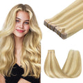 GOO GOO Tape in Hair Extensions Human Hair, 18D/22F Dirty Blonde Highlights, 24inch 100g 40pcs, Skin Weft Seamless Invisible, Silky Straight with Thick Ends, Remy Human Hair