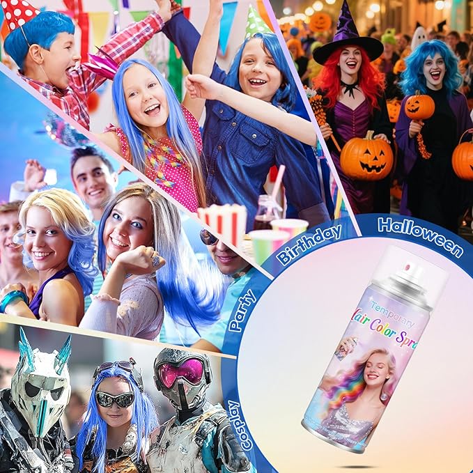 Blue Temporary Hair Color Spray - Washable & Non-Sticky Hair Dye for Halloween, Cosplay, Parties-Safe for Kids, Women & Men - Quick-Drying & Easy to Wash Out(120ml)