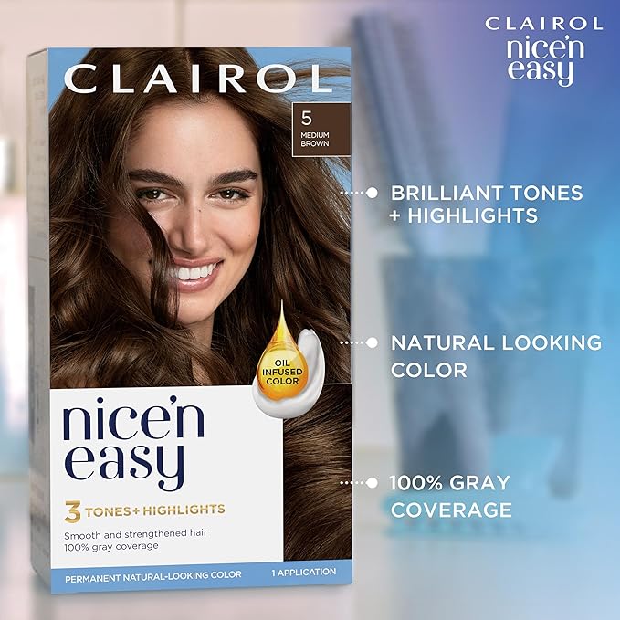 Clairol Nice'n Easy Permanent Hair Dye, 3 Brown Black Hair Color, Pack of 1
