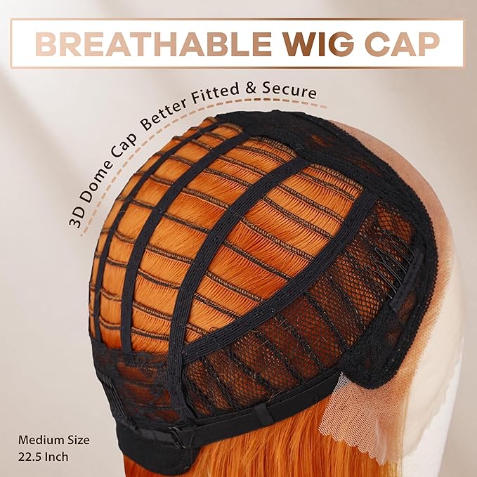 BLL Ginger Wig, Lace Front Wigs Pre-Plucked 13x4 Synthetic HD Lace Front Wigs Long Straight Glueless Ready to Wear Orange Wig For Black Women 26inch