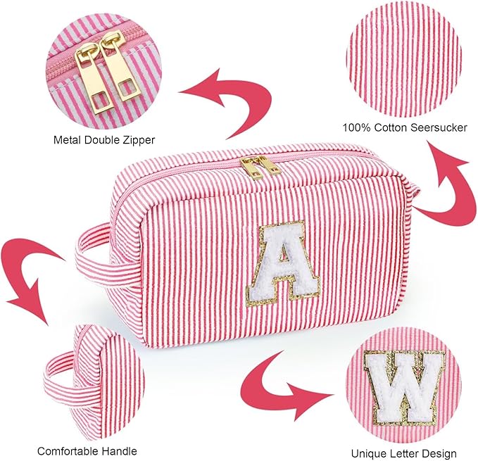 YOOLIFE Gifts for Friend - Personalized Best Friend Birthday Gifts for Women Her Friend Friendship, Sister Gifts from Sister, Monogram Initial Pink Makeup Bag Cosmetic Toiletry Pouch Make Up Case F