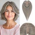 Rich Choices Hair Toppers for Women Real Human Hair 100% Human Remy Toppers NO Bangs for Women with Thinning on Top Clip in Hairpiece 4"x4.7"Lace Base 14 Inch Salt and Pepper G2 Sliver