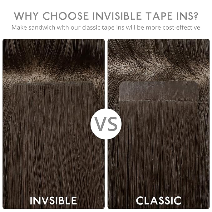 WENNALIFE Invisi Edge & Classic Tape in Hair Extensions Human Hair, 24 Inch 50g 20pcs(10pcs Invisi Edge & 10pcs Classic) Light Ash Brown Invisible Luxury Remy Hair Natural Seamless Injected Tape Ins