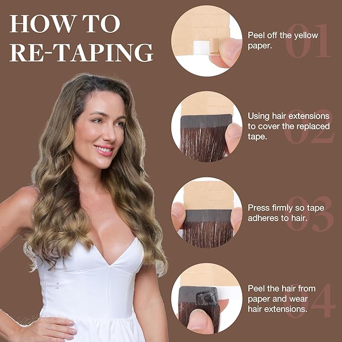 GOO GOO Tape in Hair Extensions Human Hair, 2/6/18 Balayage Brown to Dirty Blonde, 12inch 40g 20pcs, Skin Weft Seamless Invisible, Silky Straight with Thick Ends, Remy Human Hair