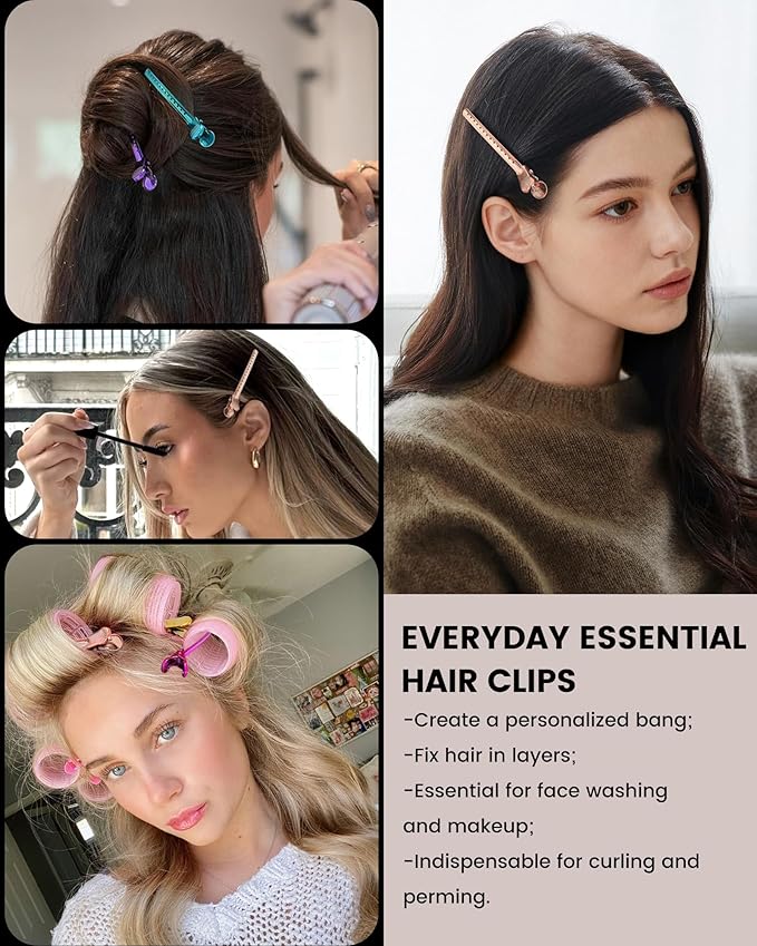 Alligator Clips for Hair Styling 12 pcs Anti-Slip No-Trace Duck Billed Hair Clips Rustproof Metal Hair Sectioning Clips for Styling for Salon & Makeup,black.