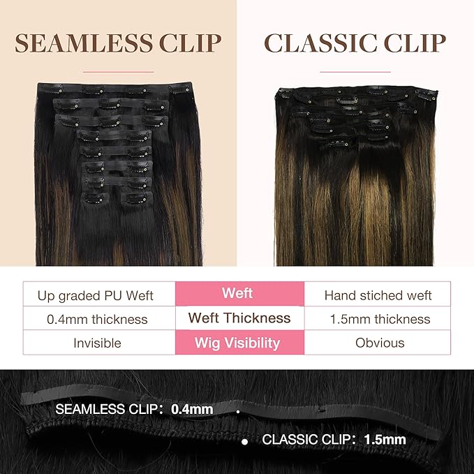GOO GOO Clip in Hair Extensions Real Human Hair, Remy Human Hair Extensions Clip ins for Women, Natural Human Hair, 14inch 130g 9Pcs, 1B/6/1B Balayage Natural Black to Chestnut Brown