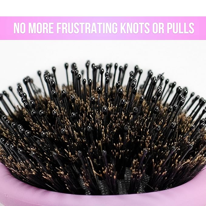 SimplyHair Ultimate Hair Extension Brush & Detangler Anti-Static, Dual Bristle Design, Soft Boar Bristle, Great for All Hair Types & Extensions - Pink & Purple Ombre Brush Ideal for Adults & Kids