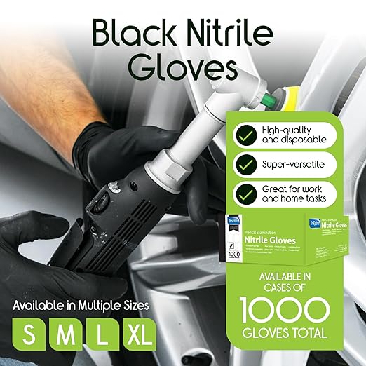 Inspire Case of 1000 Nitrile Gloves | THE ORIGINAL Quality Black Disposable Glove Latex Free | 4.5 Medical Cooking Cleaning Mechanic (Black Size Small)