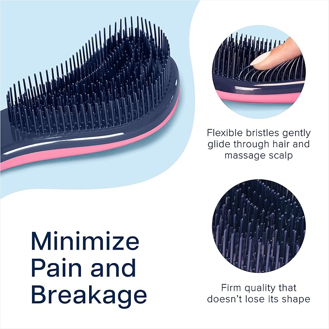 Crave Naturals Glide Thru Hair Brush - Detangler Brush for Curly, Straight, Wet or Dry Hair - Gentle Detangling Brushes for Adults, Kids, Toddlers - Hair Accessories for Women, 7.5x3 - Pink