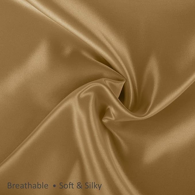 BLISSFORD Satin Pillowcase with Zipper, for Hair and Skin Care, Feels Soft and Cool Like a Silk Pillowcase, Gold Satin Pillow Cases 2 Pack, Slik Pillow Cover, Standard Size - Set of 2
