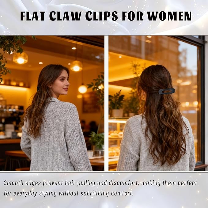 4 Pcs Flat Hair Clips for Women - Large Matte Flat Claw Clips for Thin Hair, Stylish Hair Accessories for Daily Styling（Matte Black)