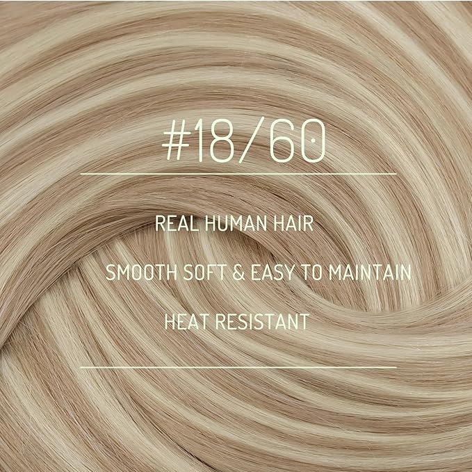 RUNATURE Human Hair Clip in Extensions, 24 Inch Clip in Hair Extensions Real Human Hair, Double Weft Full Head Straight Remy Hair 135g 7pcs #18P60 Ash Blonde Highlight Platinum Blonde