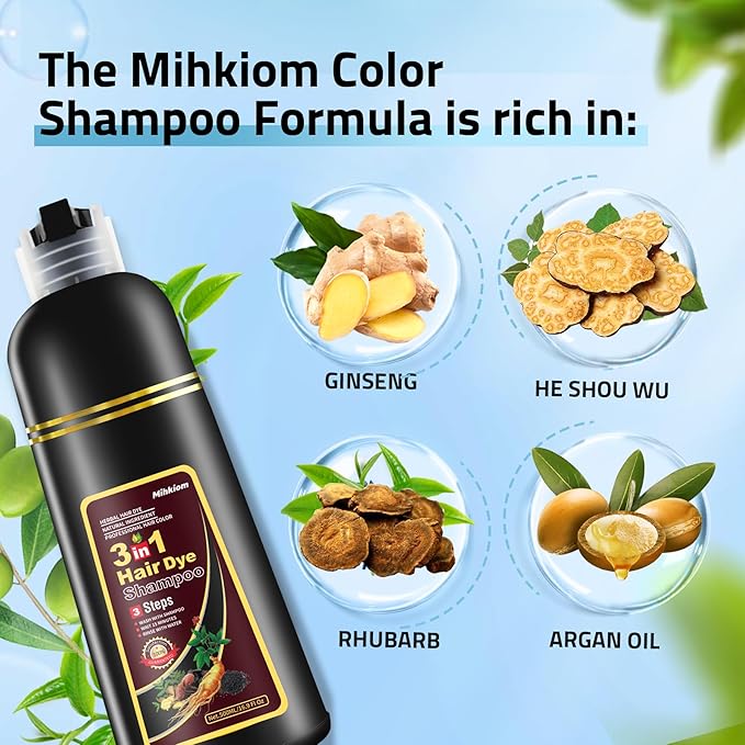 Dark Brown Hair Dye Shampoo 3 in 1 for Women & Men, 100% Hair Color for Gray Hair Coverage - Natural Plant -Champu Para Canas, Champu Para Pintar el Pelo