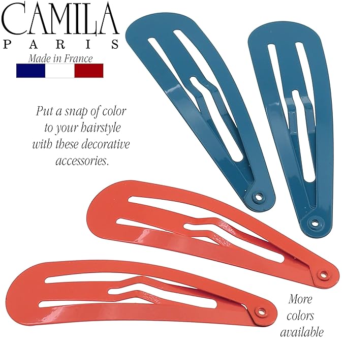 Camila Paris CP1330B French Hair Barrettes Clips, Snap Hair Slides Clic Clac for Women, Styling Girls Side Slide-in Metal Snap Pin Hair Accessories for Women. Strong Hold, No Slip Grip, Made in France