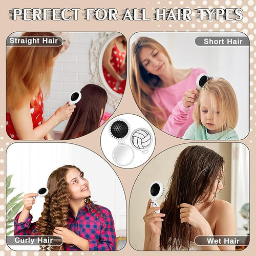 12 Pcs Volleyball Mini Detangler Brush, Folding Mirror Hair Brushes, Mini Travel Hair Brush, No Tangle Soft Flexible Bristles for Straight, Curly, Thick Hair for Volleyball Team Gift Sport Party