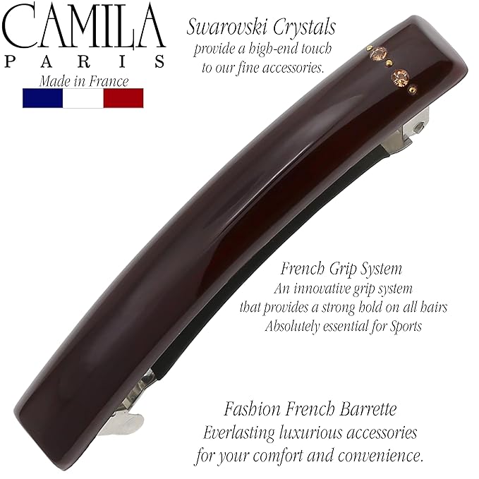 Camila Paris CP3457 French Hair Barrette Clip for Girls Brown, Rubberized Metal Clasp Strong Hold Grip Hair Clips for Women, No Slip Durable and Styling Girls Hair Accessories, Made in France