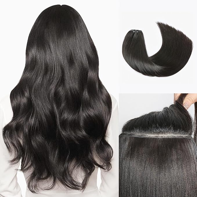 LUVME Invisible Clip in Hair Extensions Real Human Hair, 18 inch 110g 6Pcs, Natural Black Remy Human Hair Extensions Clip ins for Women, Natural Human Hair