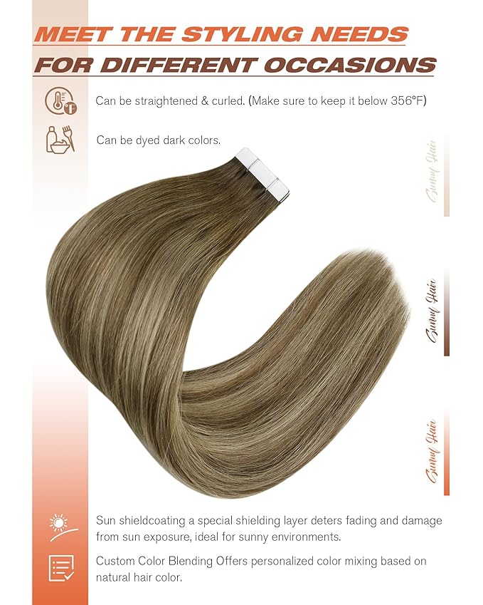Sunny Hair Tape in Hair Extensions Human Hair,Balayage Brown with Blonde Hair Extensions Tape in 16 Inch Real Human Hair Tape in Extensions 40Pcs 100g