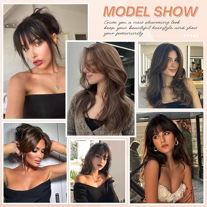 Benehair Clip on Bangs for Women Human Hair, Fake Bangs Clip Human hair, Middle Part Bangs Clip in Hair Extensions Hair Pieces with Temples for Daily Wear (Natural Black)