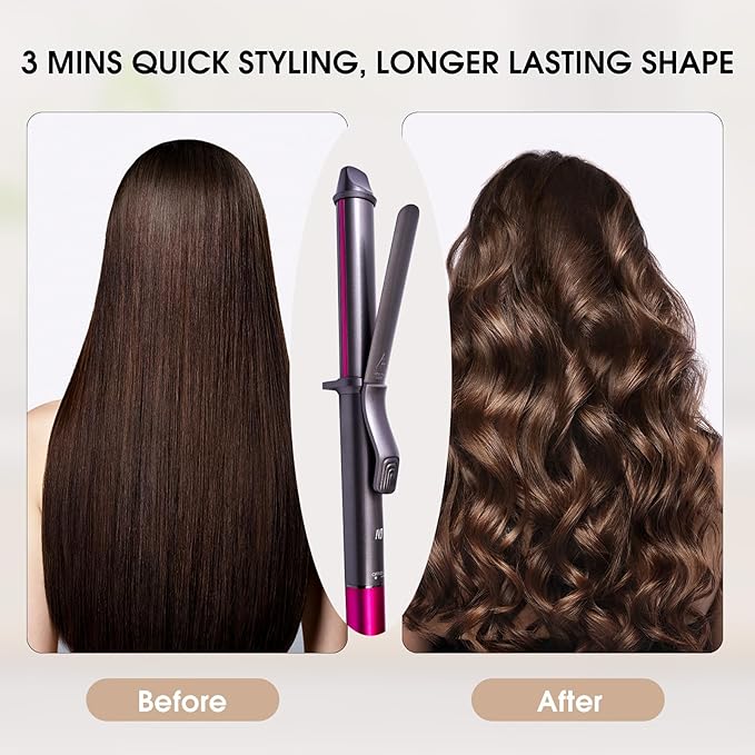 Curling Iron, 1 1/4 Inch Hair Curling Wand with Ceramic Coating, Professional Hair Curler, Fast Heating up to 430°F, Wide Voltage for Worldwide, 60 Mins Auto Off, Blush Pink