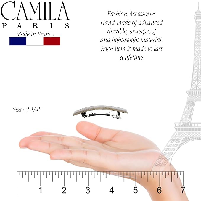 Camila Paris CP3029 French Hair Barrette Clip for Girls, Set of 2 White Rubberized Metal Clasp Strong Hold Grip Hair Clips for Women, No Slip Durable Styling Girls Hair Accessories, Made in France