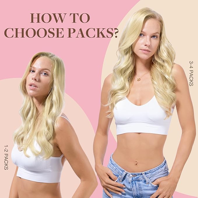 GOO GOO Tape in Hair Extensions Human Hair, 613R Bleach Blonde, 16inch 50g 20pcs, Skin Weft Seamless Invisible, Silky Straight with Thick Ends, Remy Human Hair