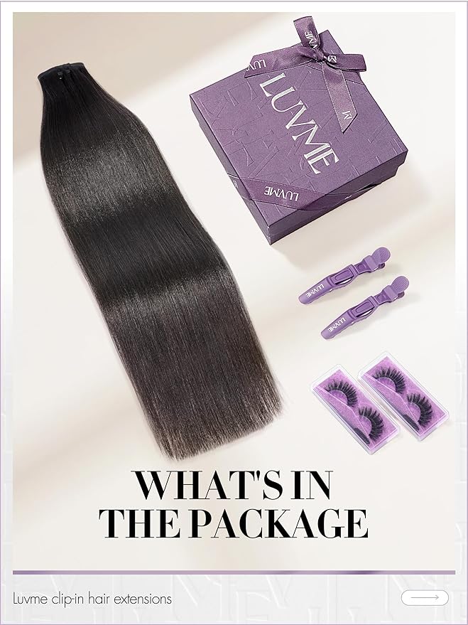 LUVME Yaki Straight Seamless 70g 4Pcs Clip in Hair Extensions Full Max with 20inch Remy Human Hair Clip ins Extensions, Natural Black 100% Real Soft Hair