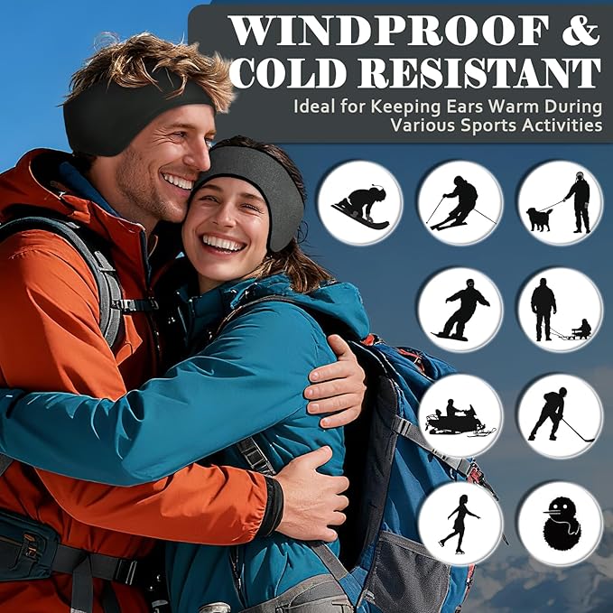 beister Ear Warmers for Women and Men, Fleece Winter Running Headbands with Ear Muffs, Windproof Thermal for Outdoor Sports