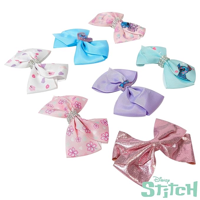 LUV HER Lilo & Stitch Licensed Girls Hair Bows - Themed Hair Accessories Gift Set, 7-Piece 4-Inch Bundle, Alligator Clips, Ages 3+