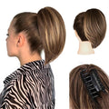 10 Inch Ponytail Extension - Straight Pony Tails Hair Extensions, Claw Clip Ponytail Extension, Synthetic Hair Extensions Ponytail, Clip in Ponytail (Color: Chestnut Brown With Golden Highlights)