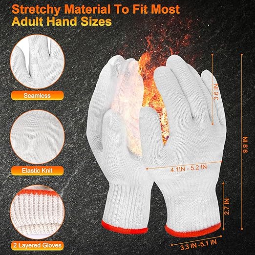 BBQ Gloves for Grilling Disposable Heat Resistant - 100 Nitrile Gloves + 4 Reusable Cotton Liners for Cooking Smoker -Orange Large