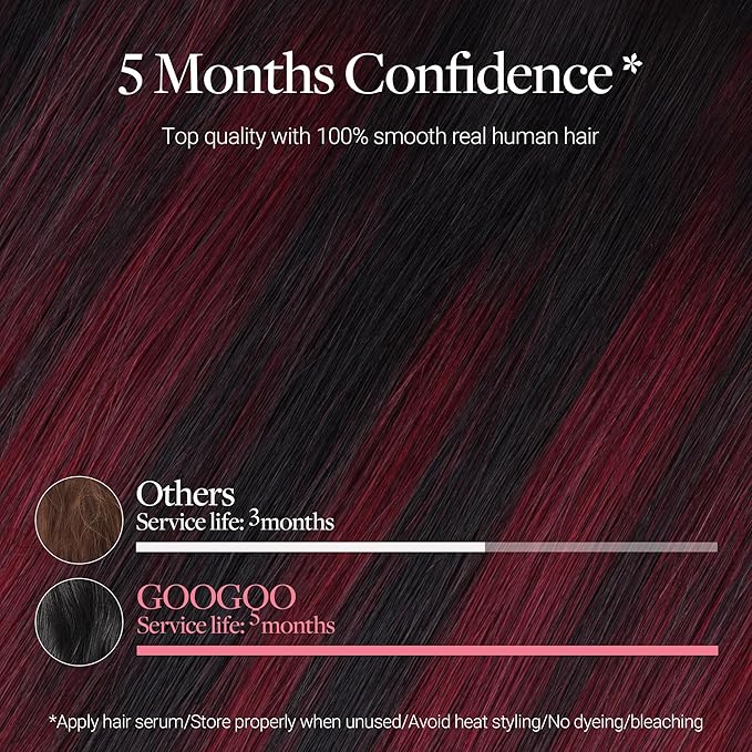 GOO GOO Clip in Hair Extensions Real Human Hair, Remy Human Hair Extensions Clip ins for Women, Natural Human Hair, 18inch 110g 7 Pcs, #1/99j Balayage Jet Black to Red Seamless Blend