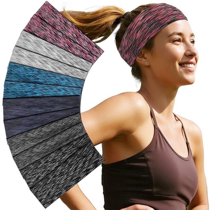 Headbands For Women 12 Pack Headband Yoga Elastic Head Bands Women's Hair Band Workout Soft Sweat Hairbands Accessories