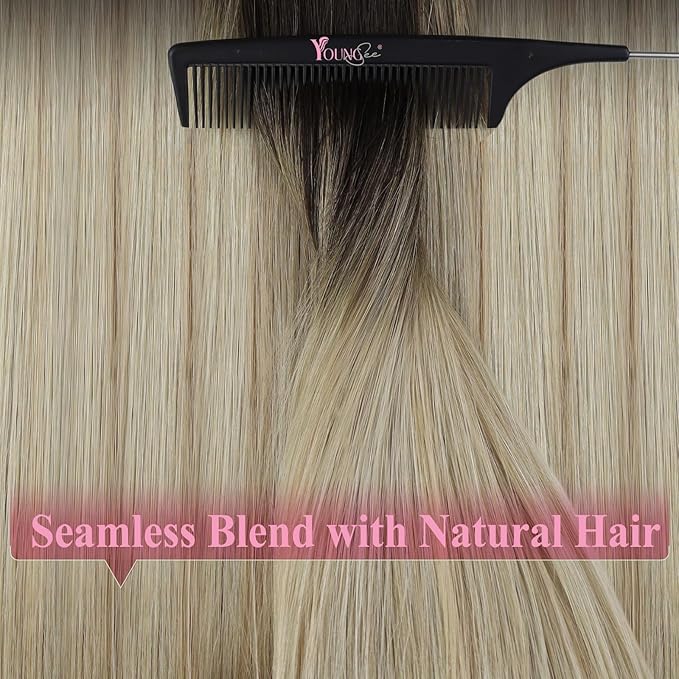 YoungSee Tape in Human Hair Extensions 22 Inch Ombre Tape Extensions Human Hair Balayage Dark Brown with Blonde Tape in Remy Hair Extensions for Long Straight Hair Adding Volume 20pcs 50g