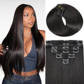 Clip in Hair Extensions Real Human Hair, 24 Inch 120g, 1B Natural Black, Invisible Seamless Straight Remy Human Hair Extensions Cip ins for Women 8pcs Per Set with Double Weft