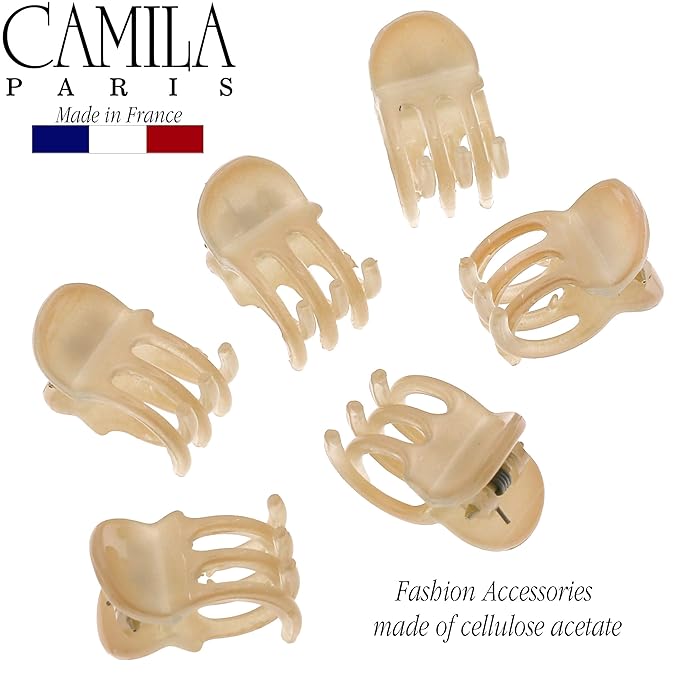 Camila Paris CP3084 French Hair Clip for Women, Set of 6 Extra Small Beige Girls Hair Claw Clip Jaw Fashion Durable Styling Hair Accessories for Women, Ladies Strong Hold Grip Clamp, Made in France
