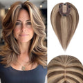 Rich Choices Hair Toppers for Women Real Human Hair 100% Human Remy Toppers NO Bangs with Thinning on Top Clip in Hairpiece 4"x4.7"Lace Base 16 Inch #4P27 Medium Brown Highlights Dark Blonde