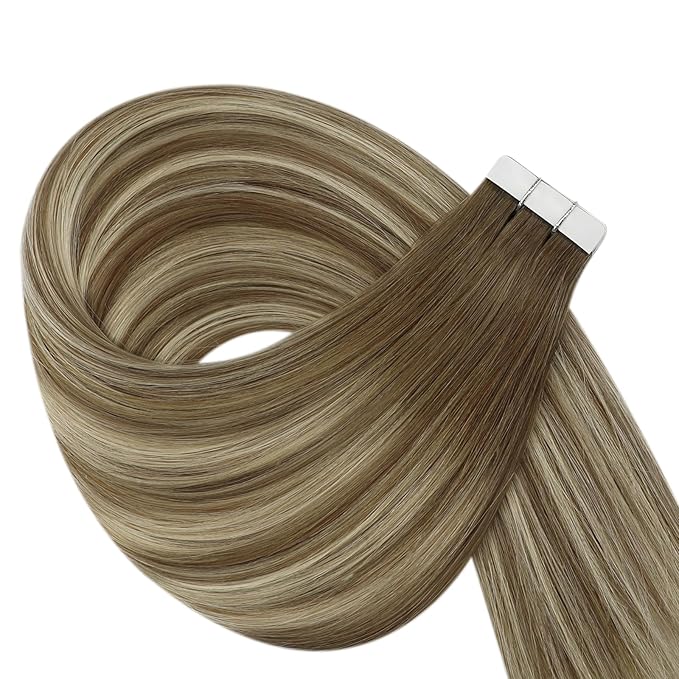 YoungSee Human Hair Tape in Extensions Balayage Tape in Hair Extensions Human Hair Light Brown Ombre Blonde Tapes ins Hair Extension Silky Straight 20 Inch Seamless Tapein Hair Extension 20pcs 50g