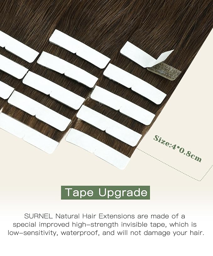 SURNEL Injected Invisible Tape in Hair Extensions Human Hair 20 Inch #4 Chocolate Brown Seamless Tape ins 20 Pcs 45g(#4,20)