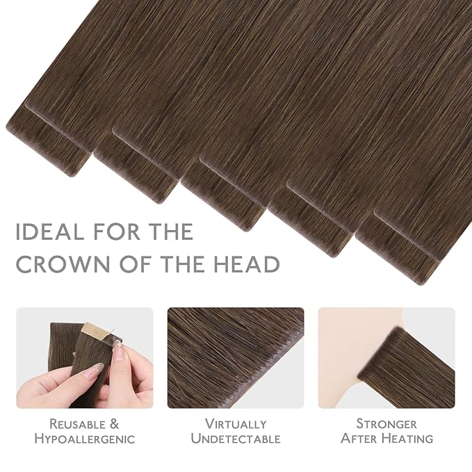 WENNALIFE Invisi Edge Tape in Hair Extensions Human Hair, 22 Inch 50g 20pcs Light Ash Brown Invisible Luxury Remy Hair Extensions Natural Seamless Injected Tape Ins Straight Extensiones De Cabello