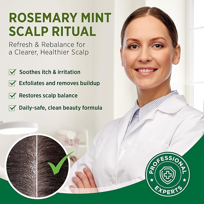 RoyceDerm Rosemary Mint Scalp Scrub – Exfoliating Scalp Treatment for Oily, Flaky & Itchy Scalp – Supports Hair Growth, Oil Control & Dandruff Relief with Rosemary & Peppermint Oils, Menthol & Silica