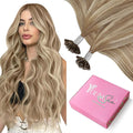 YoungSee U Tip Hair Extensions Real Human Hair Ombre Light Brown Balayage Blonde Hair Extensions U Tip for Women Ktips Remy Hair Extension Balayage Hair Extension U Tip Long Straight 24In 1G/S 50G
